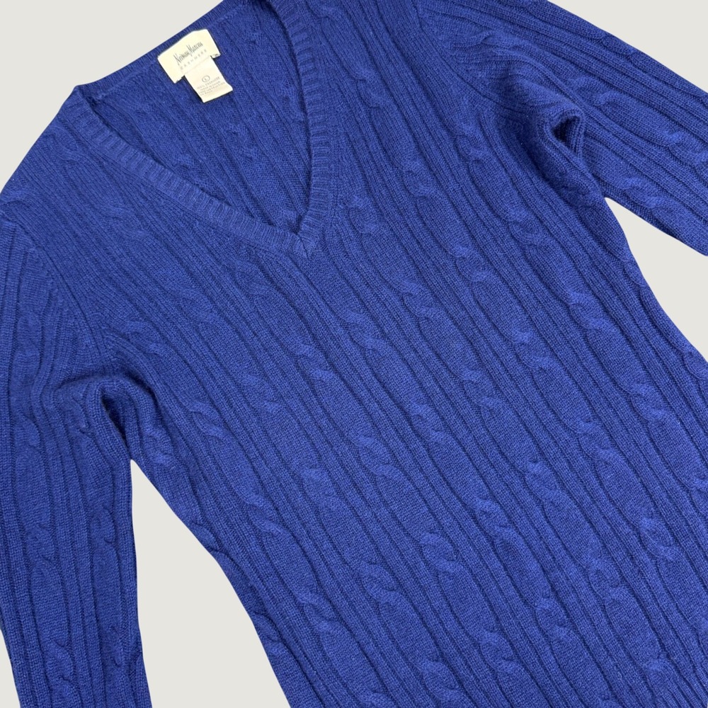 Neiman Marcus 100% Cashmere Cable Knit V-Neck Sweater Large Quiet Luxury Preppy